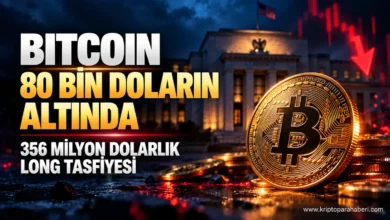 Bitcoin’in 80 bin doların altına düşmesini ve 356 milyon dolarlık long tasfiyesini konu alan temsili haber görseli.