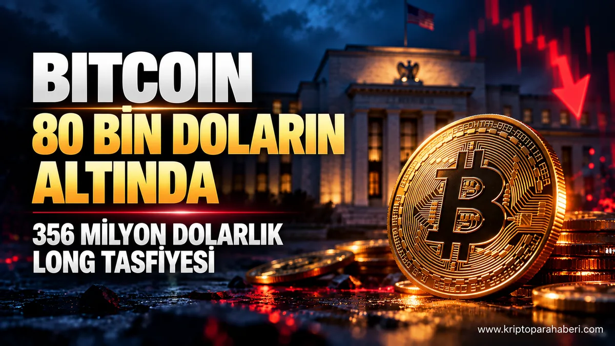 Bitcoin de 356 milyon dolarlık long tasfiyesi 1 Bitcoin’in 80 bin doların altına düşmesini ve 356 milyon dolarlık long tasfiyesini konu alan temsili haber görseli.